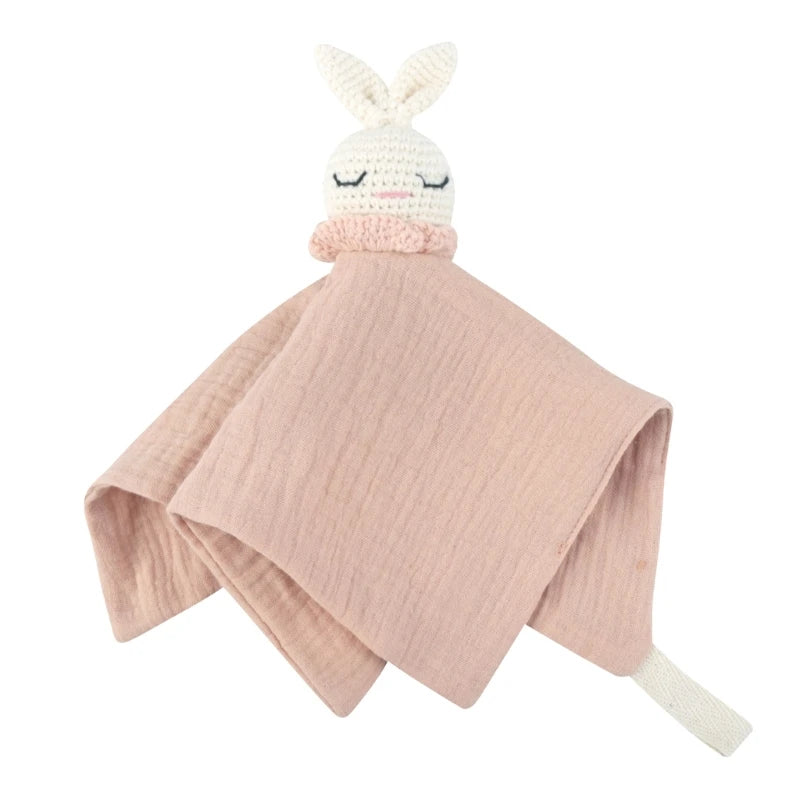 Crochet Rabbit Baby Nursing Bib Security Blanket for Boys Girl Breathable Soother Towel Infant Mood Soothing Drool Bib