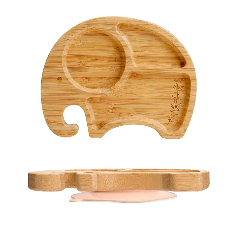 Baby Tableware Set Feeding Bowl Dinner Plate Cup Bibs Spoon Fork Bamboo Wooden Children's Feeding Dishes Sets BPA Free Non-Slip