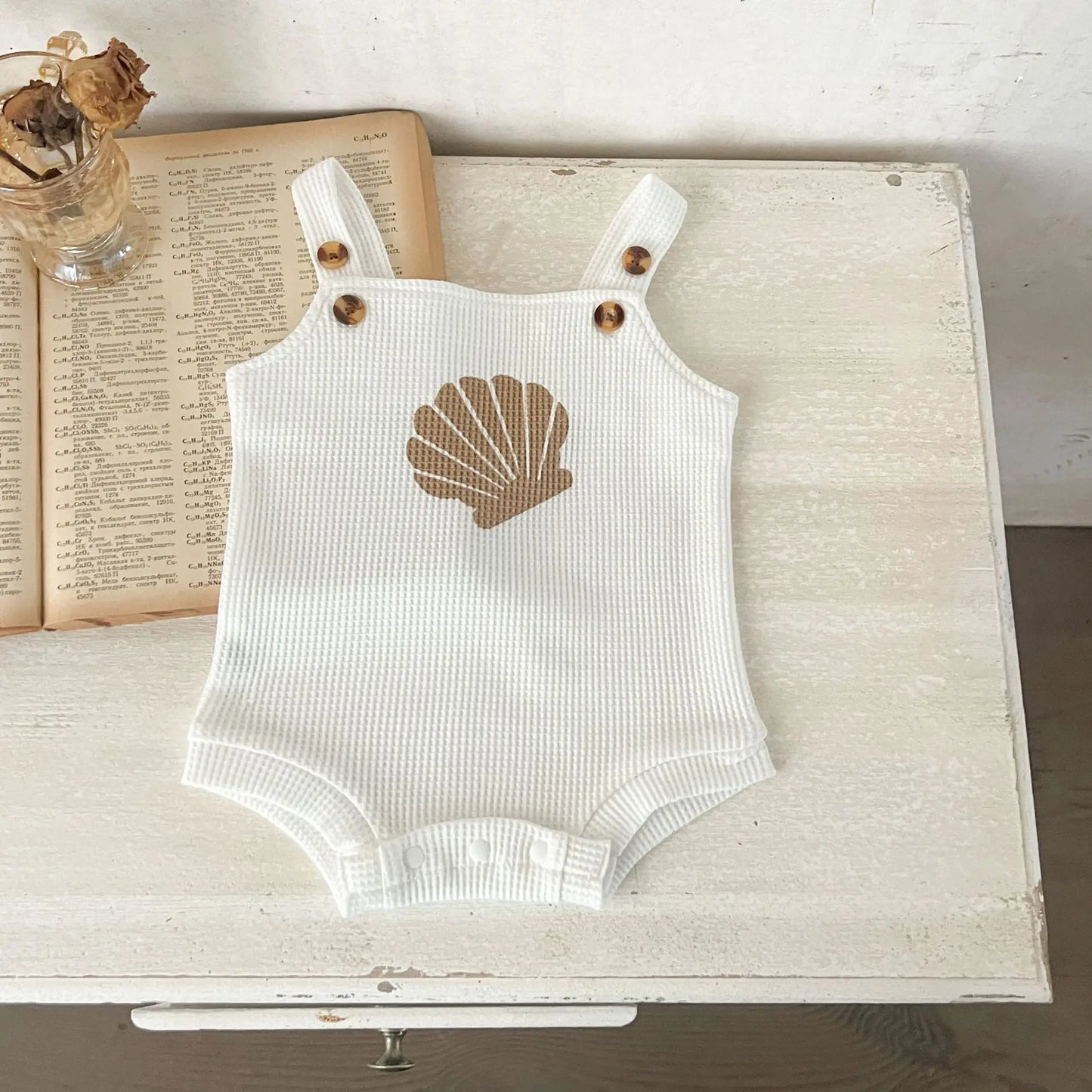 Summer Baby Boys Girls Clothing Baby Cotton Romper+Short Waffle Shell Print Suspenders Rompers Bread Pants Infant Clothes Set
