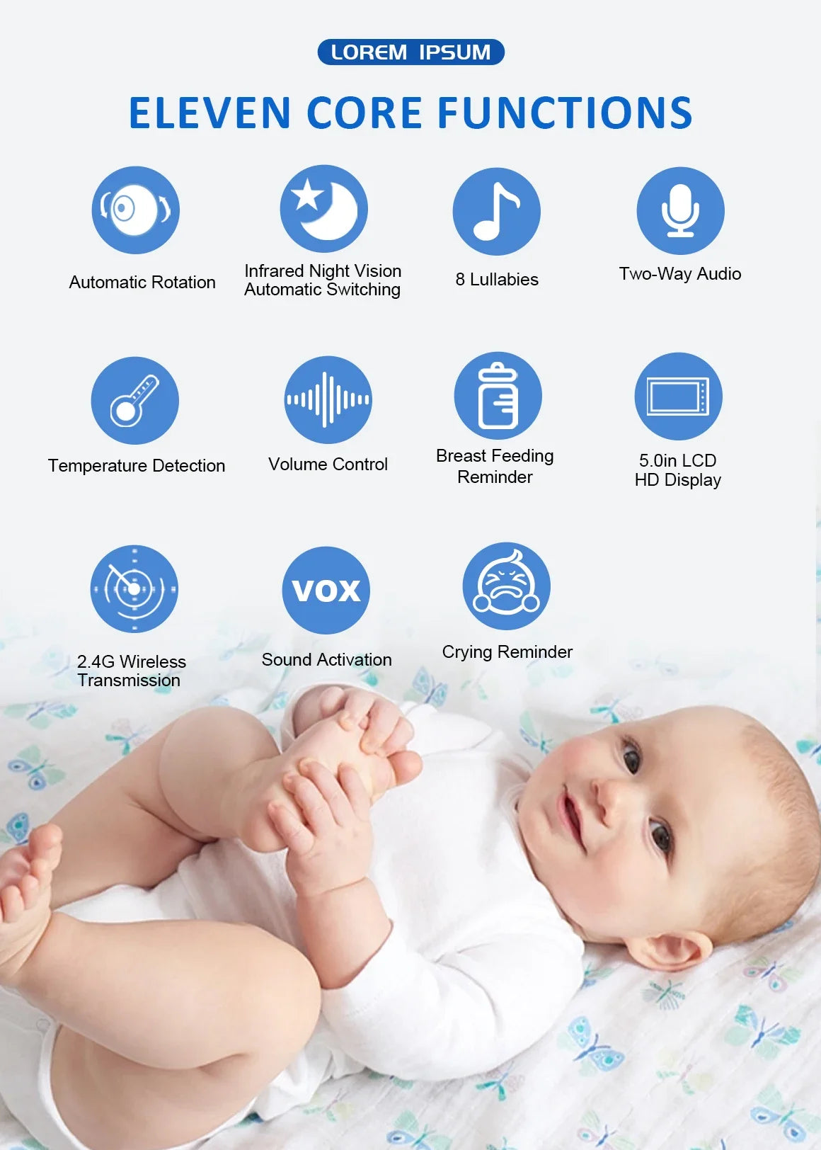 5-Inch Video Baby Monitor with Pan Tilt & Night Vision