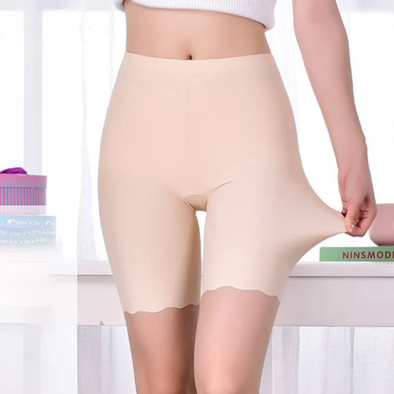 Plus Size Pregnant Safety Shorts Summer Seamless Ice Silk Anti Chafing Under Skirt Maternity Panties High Waist Women Underwear