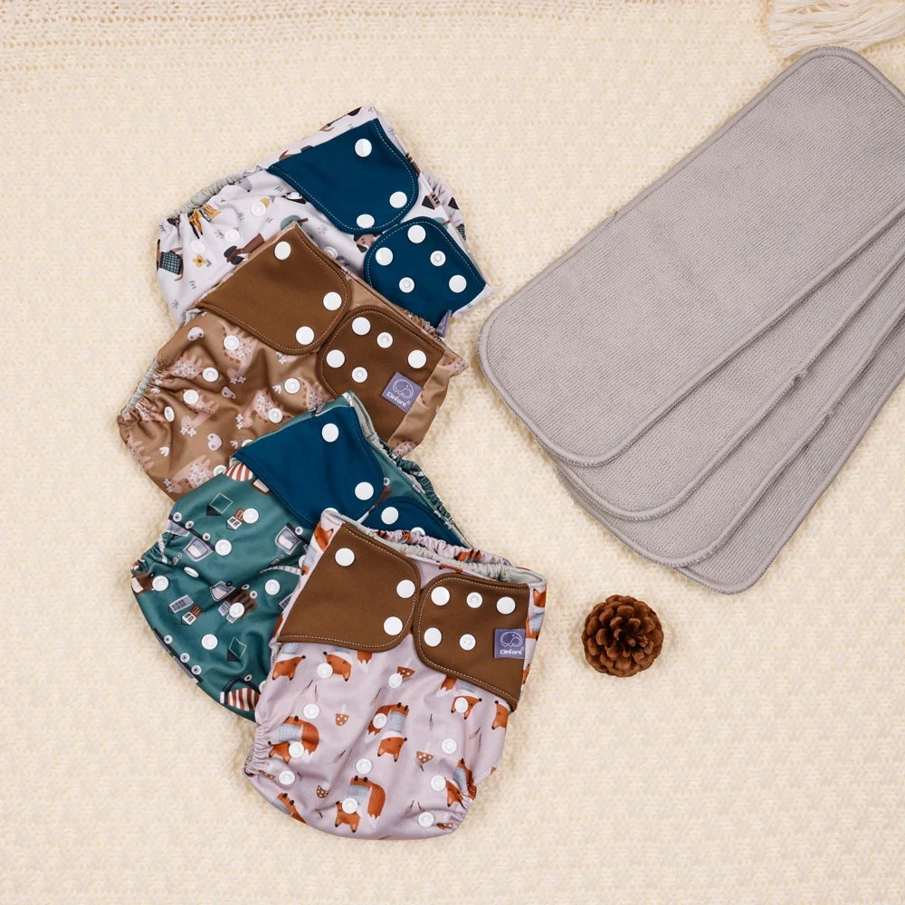 4 Pcs Waterproof Baby Cloth Diaper With 4 Inner For 3-15kg Washable Eco-friendly Pocket Cloth Nappy