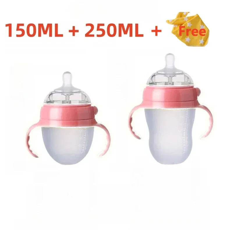 Silicone Nano Baby Bottle Feeding Bottles with Handle for Baby Weaning Anti-Choking Nipple Bottle for Baby 0-9 Month 150ML/250ML