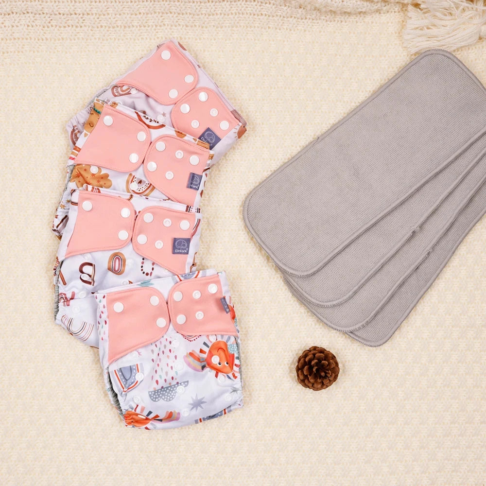 4 Pcs Waterproof Baby Cloth Diaper With 4 Inner For 3-15kg Washable Eco-friendly Pocket Cloth Nappy
