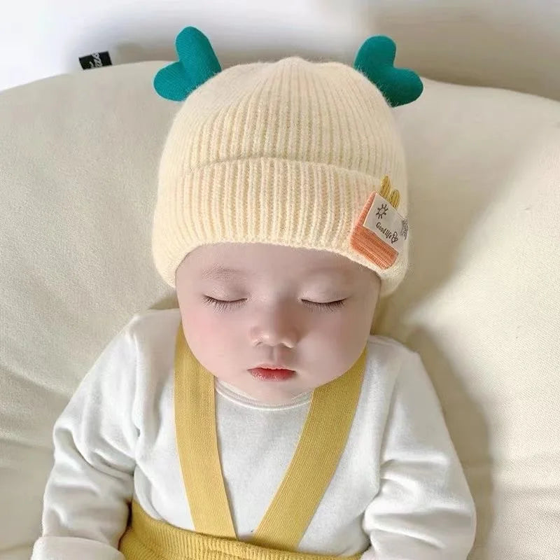Baby Wool Hat Cute Bear Ear Protection Hat Winter THickened Warm Knitted Korean Version Baby Hat Gift for Kids