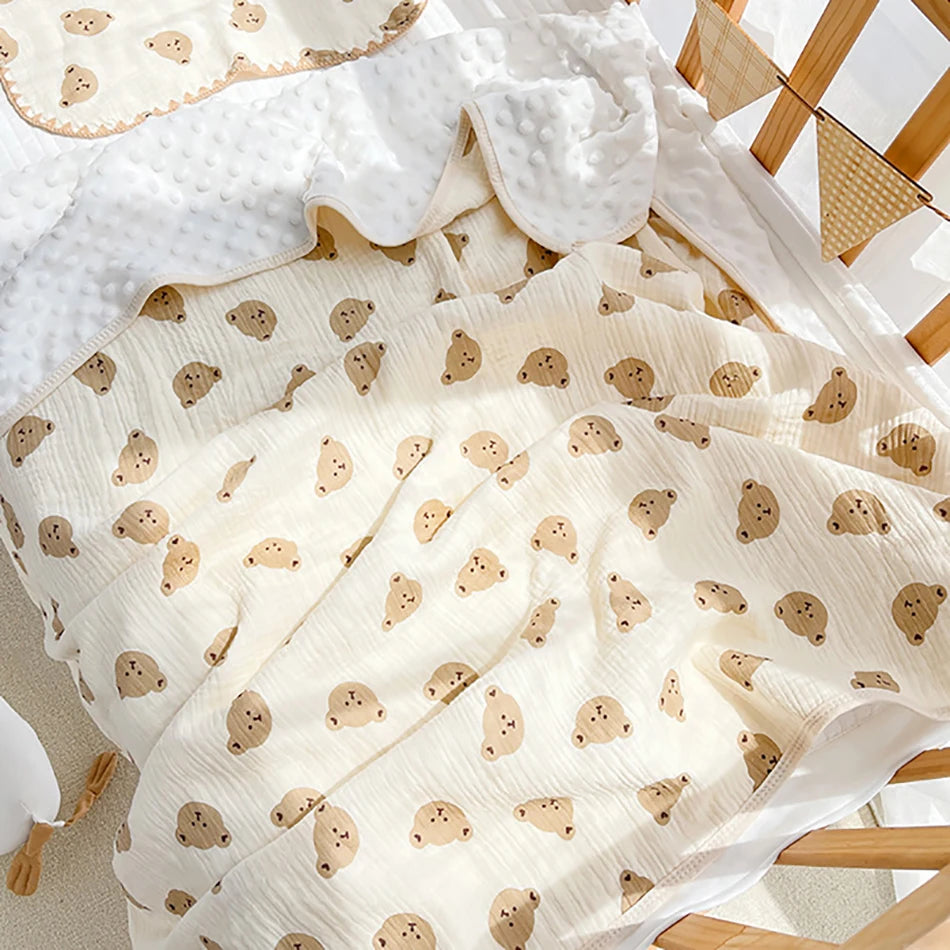 100% Cotton Crepe Cloth Gauze Baby Bean Blanket Newborn Cover blanket Infant Swaddle Wrap 110X110CM