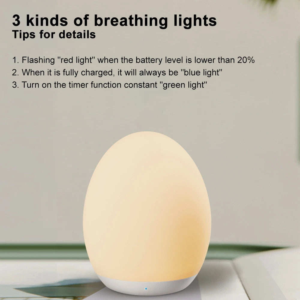 LED Egg Shape Night Light RGB Pat Light USB Rechargeable Baby Feeding Sleeping Eye Protection Lamp Baby Care Lights for Kid Gift