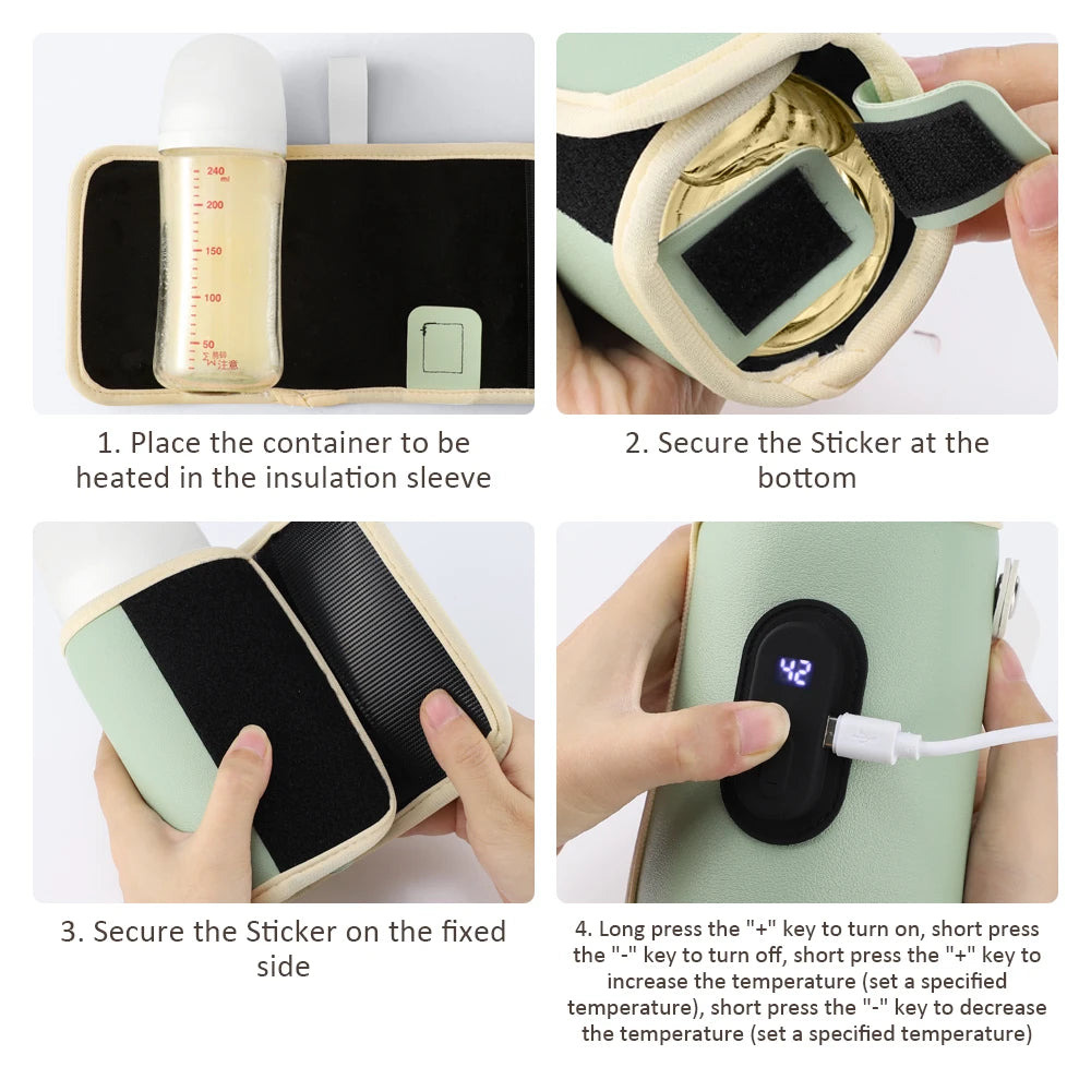Baby Milk Warmer Baby Nursing Bottle Heater LCD Display, Portable USB Charging Bottle Warmer for Car, Outdoor Travel Accessories