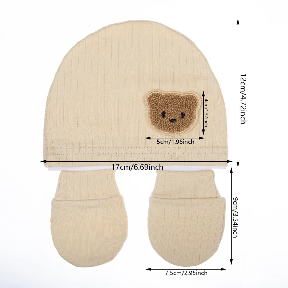 3Pcs/set Cotton Newborn Hats Caps Mittens Foot Cover Infant Felt Cute Bear Headwraps Baby Gloves Socks 0-3M Beanies
