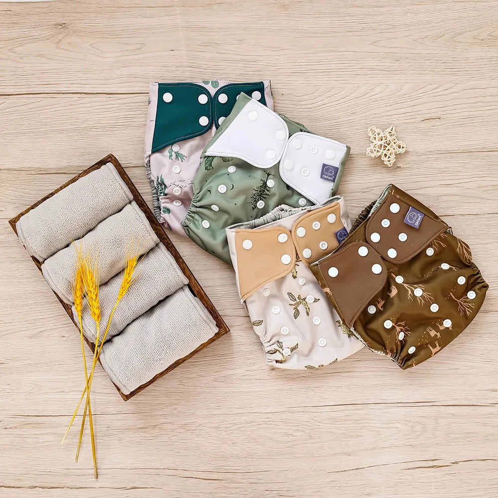 4 Pcs Waterproof Baby Cloth Diaper With 4 Inner For 3-15kg Washable Eco-friendly Pocket Cloth Nappy