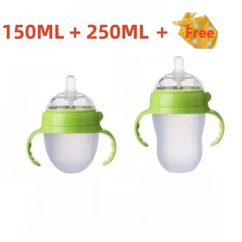 Silicone Nano Baby Bottle Feeding Bottles with Handle for Baby Weaning Anti-Choking Nipple Bottle for Baby 0-9 Month 150ML/250ML