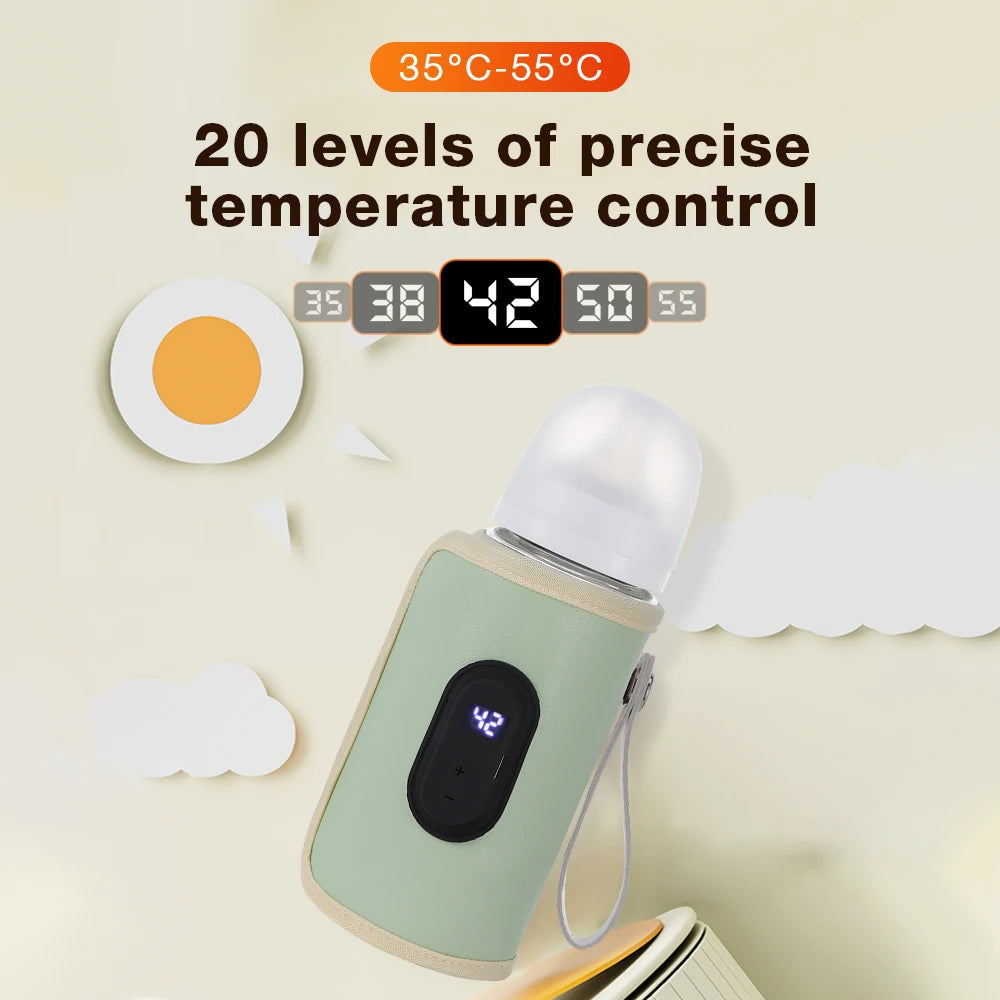 Baby Milk Warmer Baby Nursing Bottle Heater LCD Display, Portable USB Charging Bottle Warmer for Car, Outdoor Travel Accessories