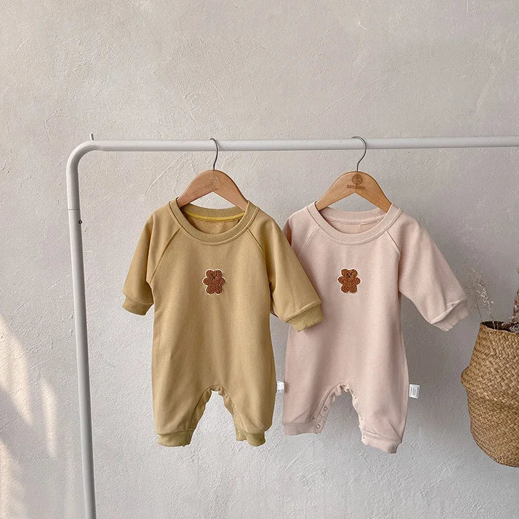 Autumn Winter Baby Newborn Baby Boys Girls Clothing Jumpsuits Cute Bear Embroidered Outfits Baby Costume 0-24M Newborn Romper