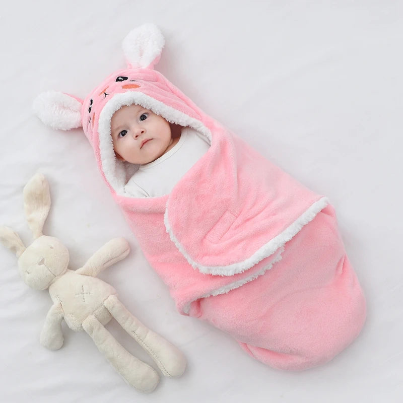 Soft Baby Sleeping Bags Warm Autumn and Winter Newborn Baby Wrap Blankets CartoonCocoon for babies Flannel Baby Sleepsack 0-9M