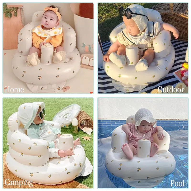 Baby Inflatable Seat Built in Air Pump Infant Back Support Chair for 0-3rd Baby Sitting Up Portable Shower Chair Floor Seater