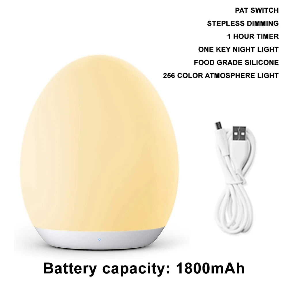 LED Egg Shape Night Light RGB Pat Light USB Rechargeable Baby Feeding Sleeping Eye Protection Lamp Baby Care Lights for Kid Gift