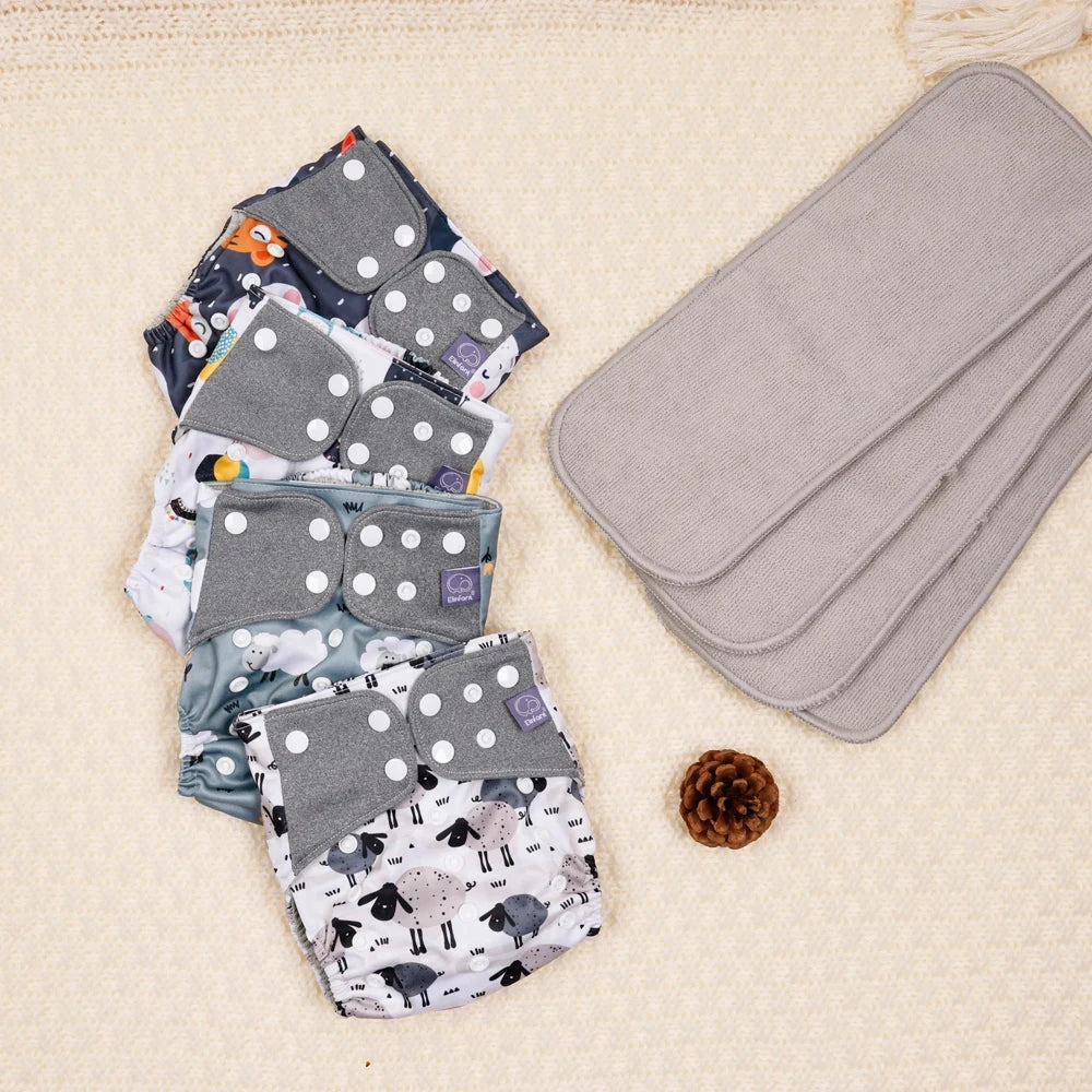 4 Pcs Waterproof Baby Cloth Diaper With 4 Inner For 3-15kg Washable Eco-friendly Pocket Cloth Nappy