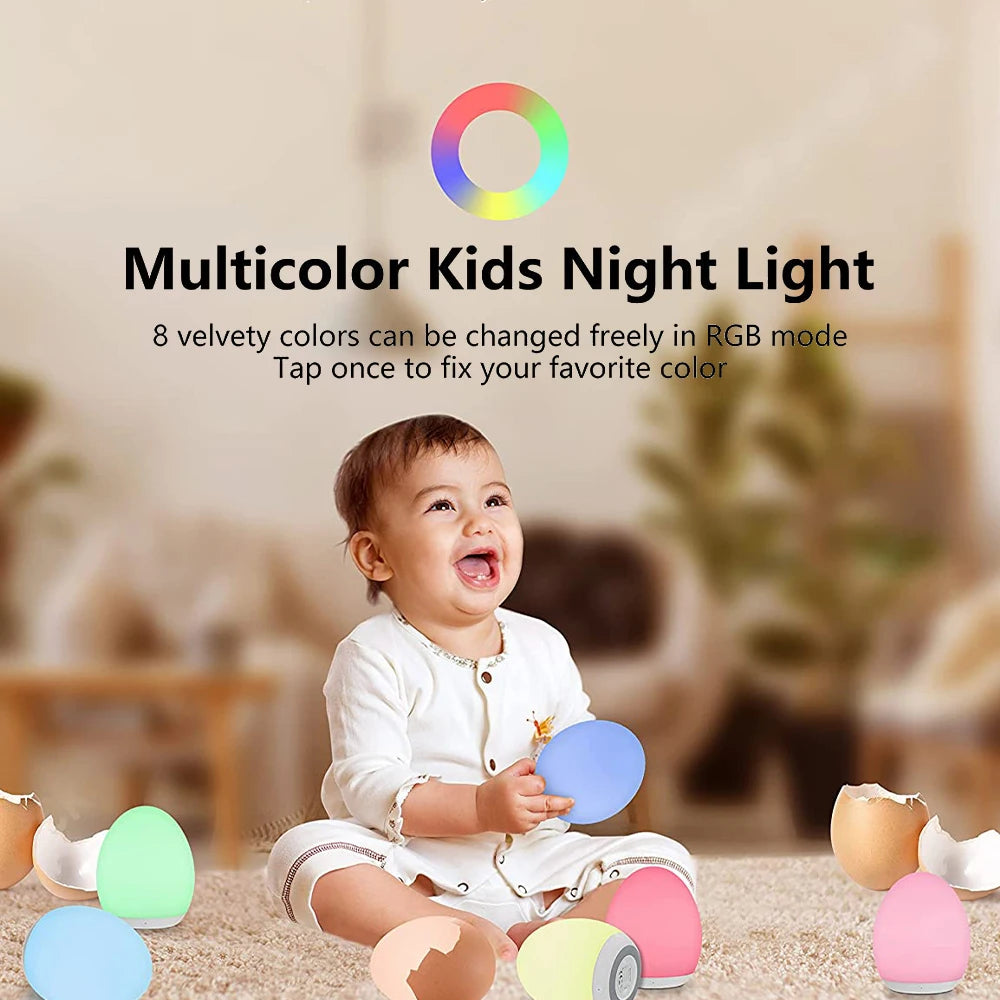 LED Egg Shape Night Light RGB Pat Light USB Rechargeable Baby Feeding Sleeping Eye Protection Lamp Baby Care Lights for Kid Gift