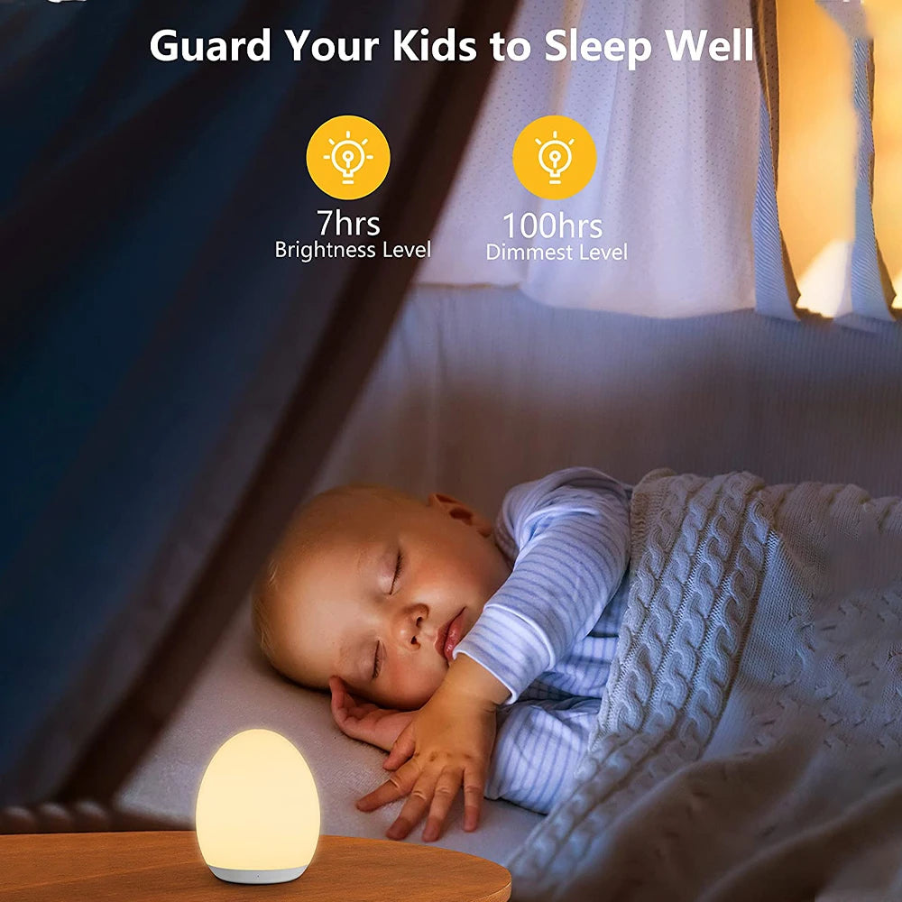 LED Egg Shape Night Light RGB Pat Light USB Rechargeable Baby Feeding Sleeping Eye Protection Lamp Baby Care Lights for Kid Gift