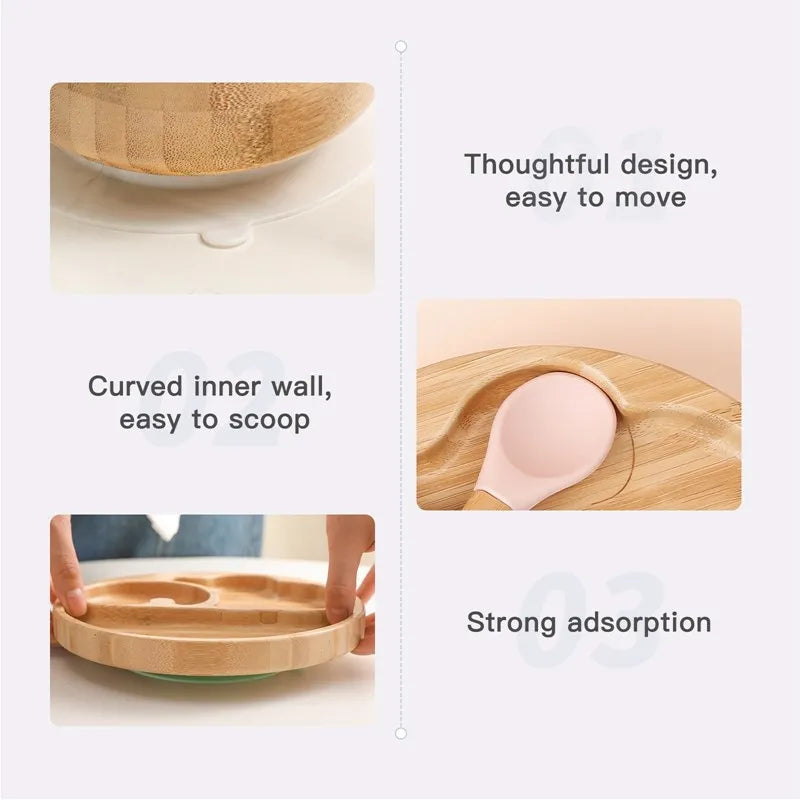 Baby Tableware Set Feeding Bowl Dinner Plate Cup Bibs Spoon Fork Bamboo Wooden Children's Feeding Dishes Sets BPA Free Non-Slip