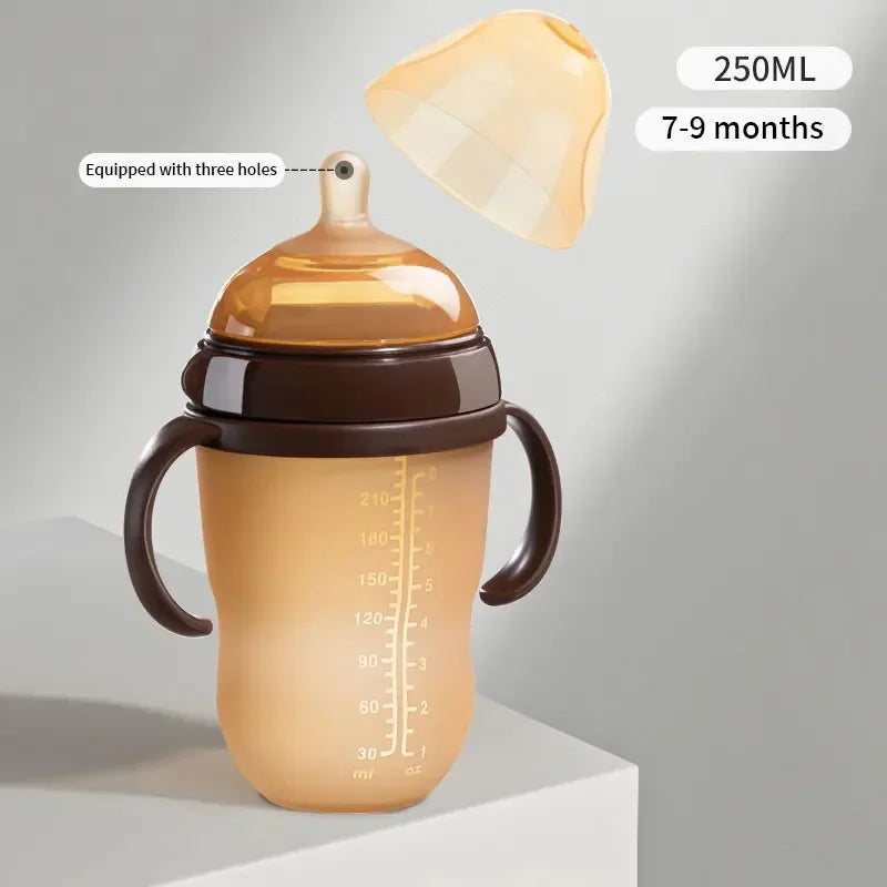 Silicone Nano Baby Bottle Feeding Bottles with Handle for Baby Weaning Anti-Choking Nipple Bottle for Baby 0-9 Month 150ML/250ML