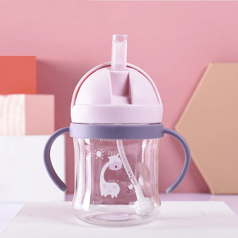 250ml baby feeding cup, children learn to feed, drinking bottle, training cup with straw, leak-proof and choking-proof baby cup
