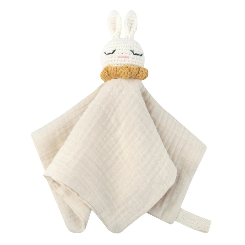 Crochet Rabbit Baby Nursing Bib Security Blanket for Boys Girl Breathable Soother Towel Infant Mood Soothing Drool Bib