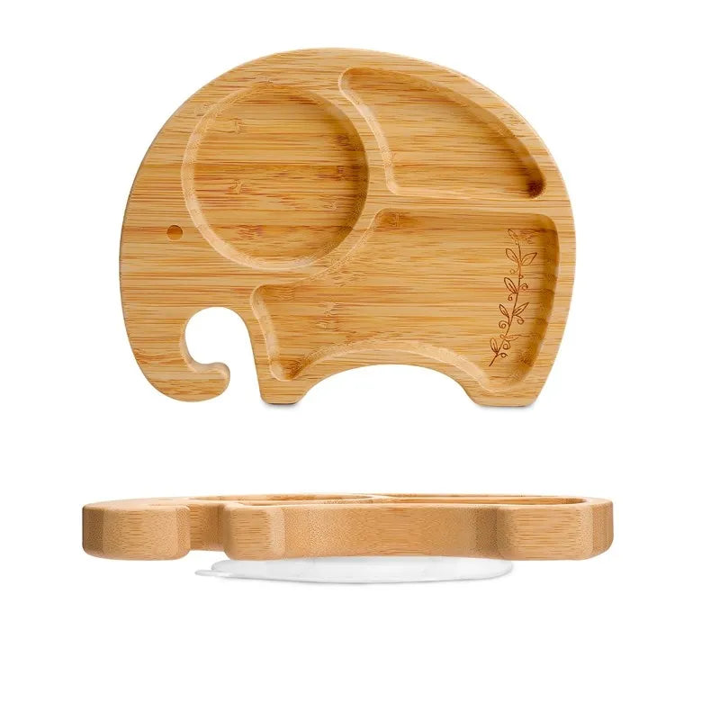 Baby Tableware Set Feeding Bowl Dinner Plate Cup Bibs Spoon Fork Bamboo Wooden Children's Feeding Dishes Sets BPA Free Non-Slip