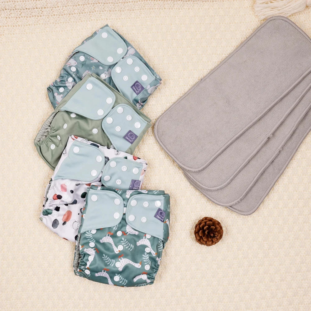 4 Pcs Waterproof Baby Cloth Diaper With 4 Inner For 3-15kg Washable Eco-friendly Pocket Cloth Nappy