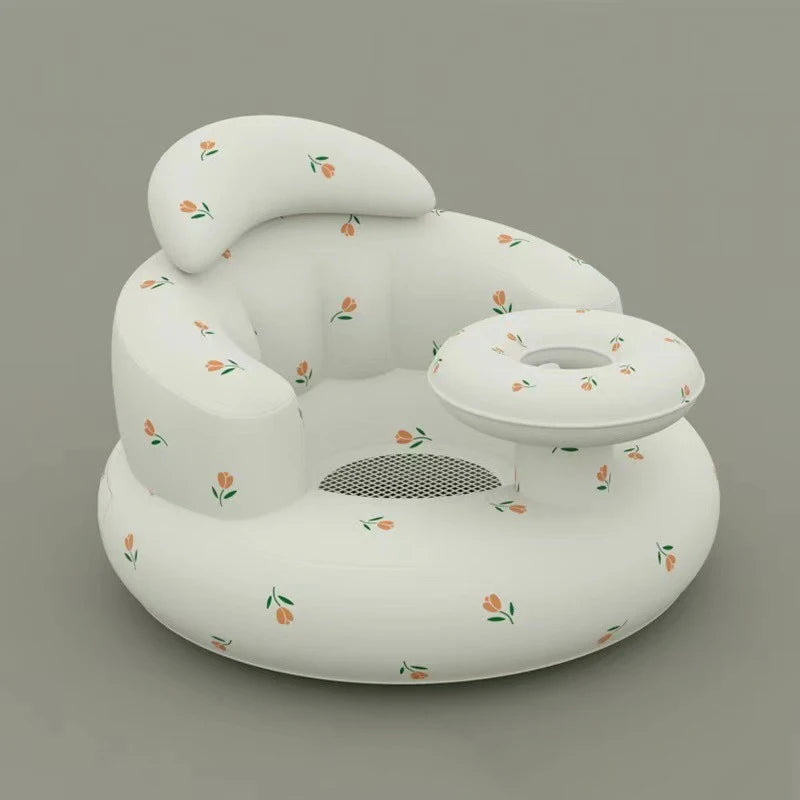 Baby Inflatable Seat Built in Air Pump Infant Back Support Chair for 0-3rd Baby Sitting Up Portable Shower Chair Floor Seater