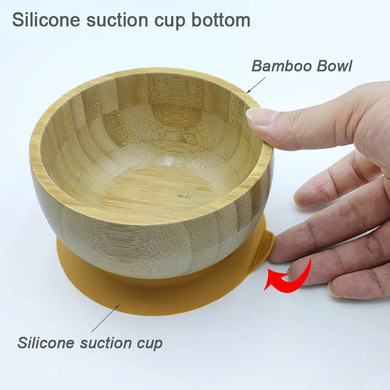 5Pcs Bamboo Bowl Plate For Kid Personalized Name Baby Feeding Set Bamboo Tableware Owl Plate Bowl With Spoon Silicone Baby Stuff