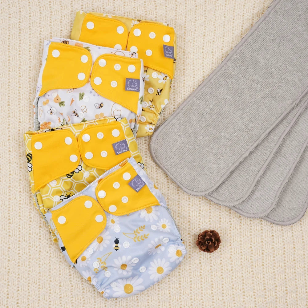 4 Pcs Waterproof Baby Cloth Diaper With 4 Inner For 3-15kg Washable Eco-friendly Pocket Cloth Nappy