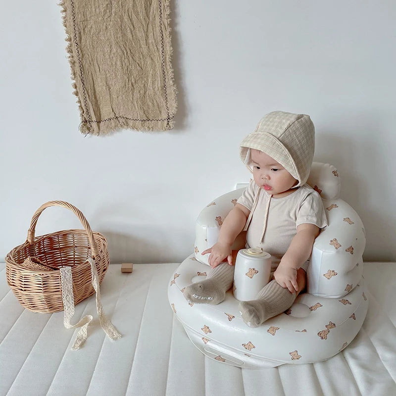 Baby Inflatable Seat Built in Air Pump Infant Back Support Chair for 0-3rd Baby Sitting Up Portable Shower Chair Floor Seater