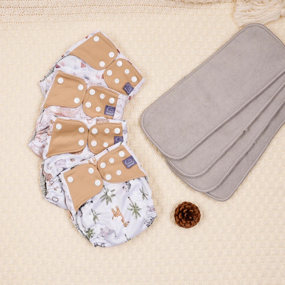4 Pcs Waterproof Baby Cloth Diaper With 4 Inner For 3-15kg Washable Eco-friendly Pocket Cloth Nappy