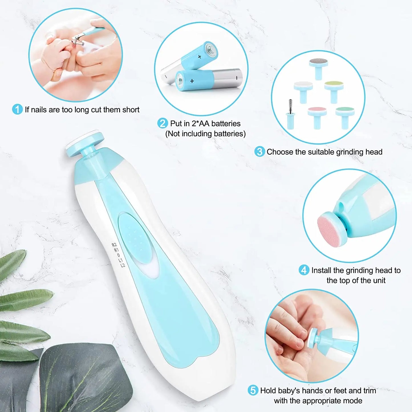 Dr.isla Electric baby Nail clipper LED Light Baby Nail Trimmer Baby Care Set 4-speed speed Adjustment With Low Noise
