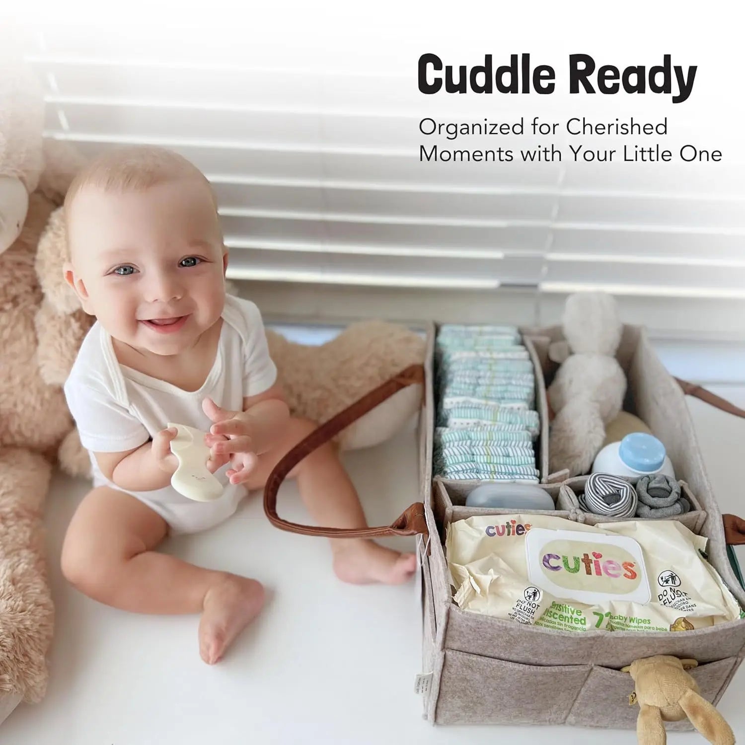 Baby Felt Storage Nursery Organizer Basket Infant Diaper Bag with Handle Caddy Changing Nappy Kids Storage Carrier Large Pocket