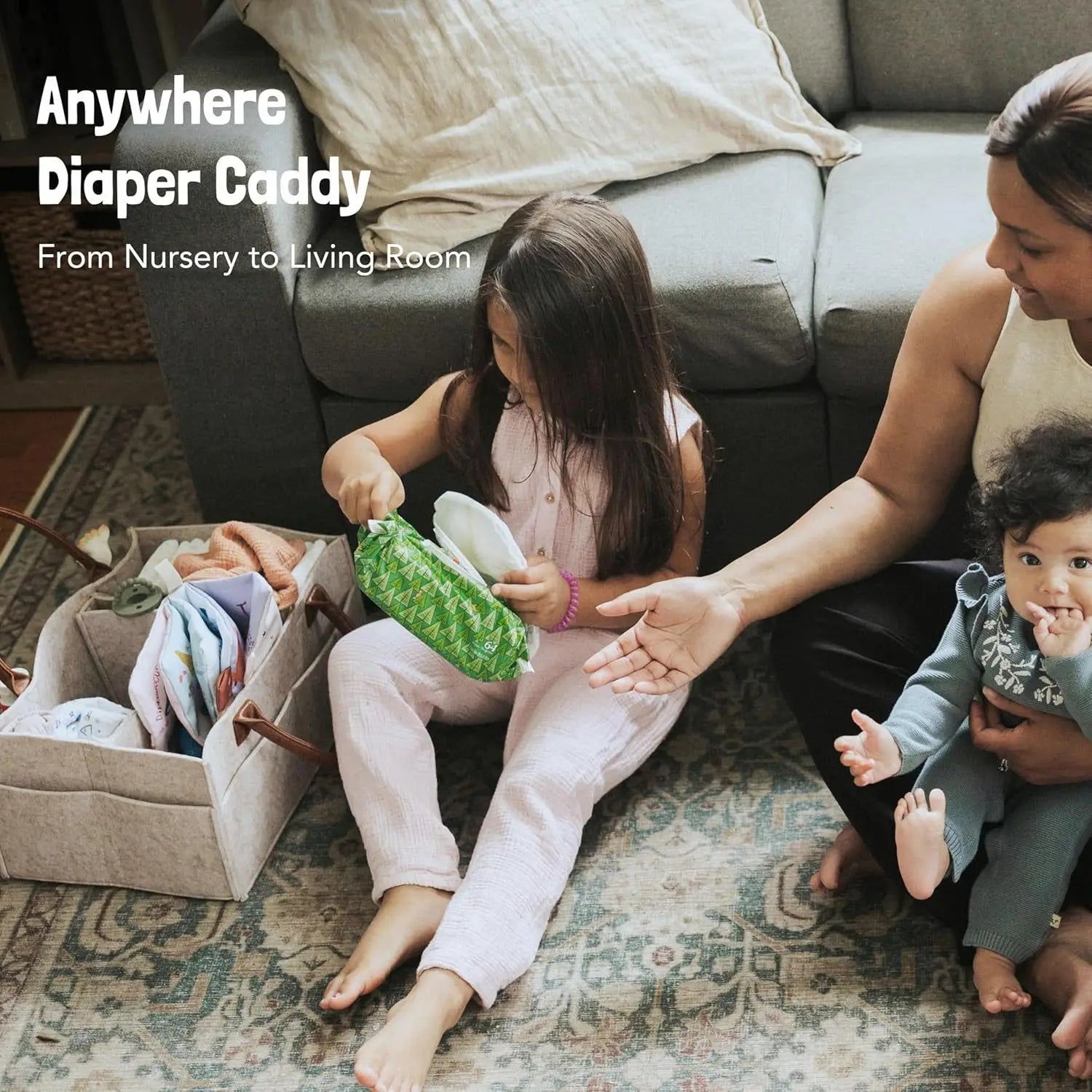 Baby Felt Storage Nursery Organizer Basket Infant Diaper Bag with Handle Caddy Changing Nappy Kids Storage Carrier Large Pocket