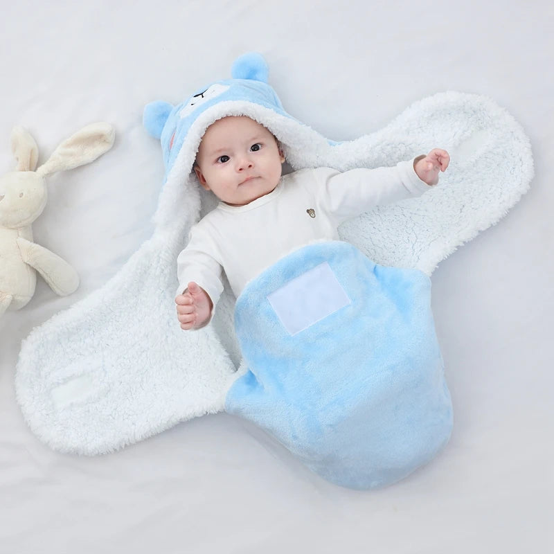 Soft Baby Sleeping Bags Warm Autumn and Winter Newborn Baby Wrap Blankets CartoonCocoon for babies Flannel Baby Sleepsack 0-9M