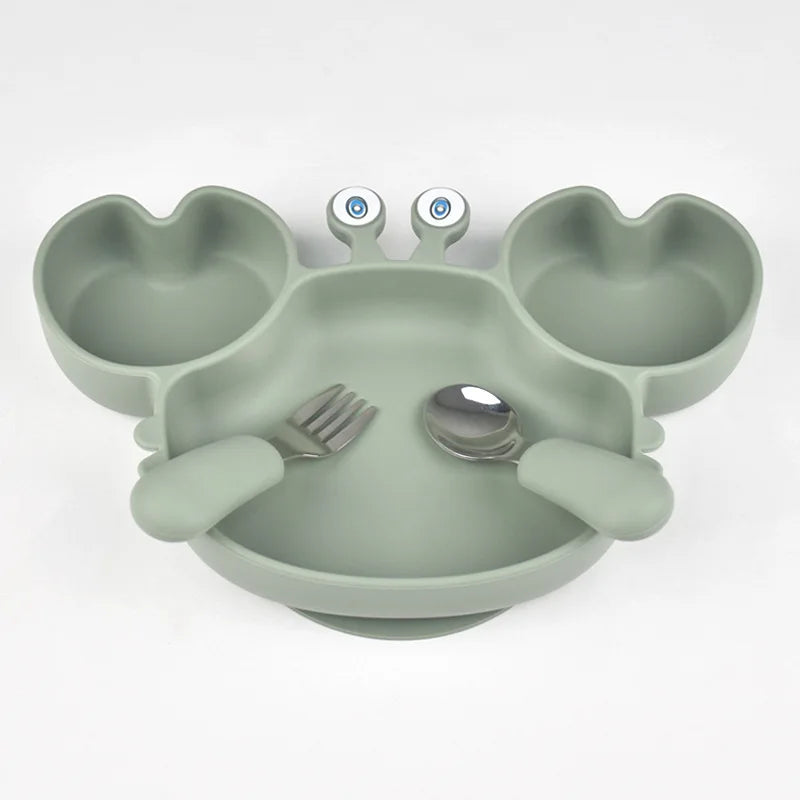 Baby Bowls Plates Fork spoon Set Silicone Suction Feeding Food Tableware BPA Free Non-Slip Baby Dishes Crab Food Feeding Bowl