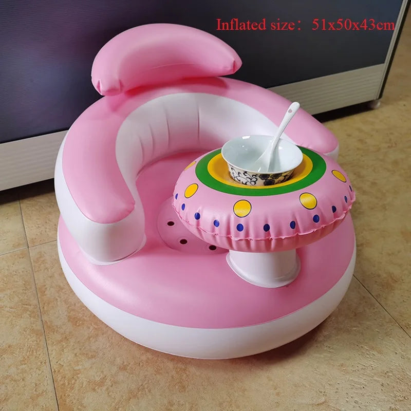 Baby Inflatable Seat Built in Air Pump Infant Back Support Chair for 0-3rd Baby Sitting Up Portable Shower Chair Floor Seater