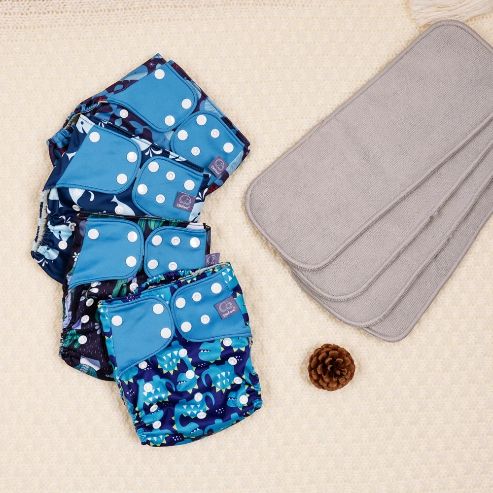 4 Pcs Waterproof Baby Cloth Diaper With 4 Inner For 3-15kg Washable Eco-friendly Pocket Cloth Nappy