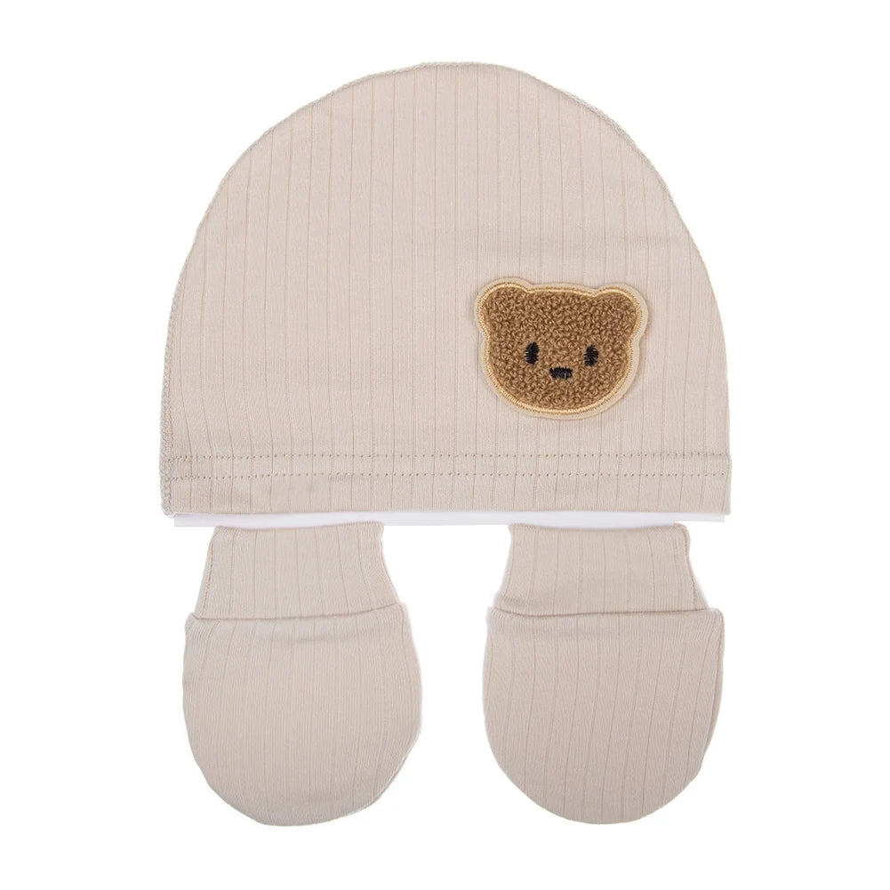 3Pcs/set Cotton Newborn Hats Caps Mittens Foot Cover Infant Felt Cute Bear Headwraps Baby Gloves Socks 0-3M Beanies