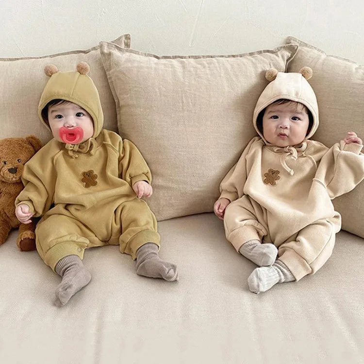 Autumn Winter Baby Newborn Baby Boys Girls Clothing Jumpsuits Cute Bear Embroidered Outfits Baby Costume 0-24M Newborn Romper