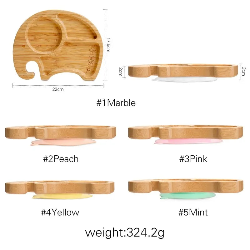 Baby Tableware Set Feeding Bowl Dinner Plate Cup Bibs Spoon Fork Bamboo Wooden Children's Feeding Dishes Sets BPA Free Non-Slip