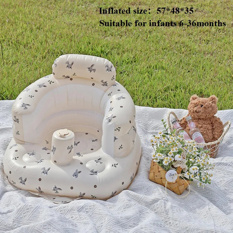 Baby Inflatable Seat Built in Air Pump Infant Back Support Chair for 0-3rd Baby Sitting Up Portable Shower Chair Floor Seater