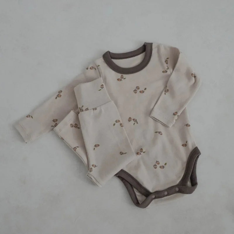 Baby Autumn Winter Clothing Newborn Boys Girls Floral Romper Bodysuits+Pants Cotton Clothes 0-24MInfant Costumes