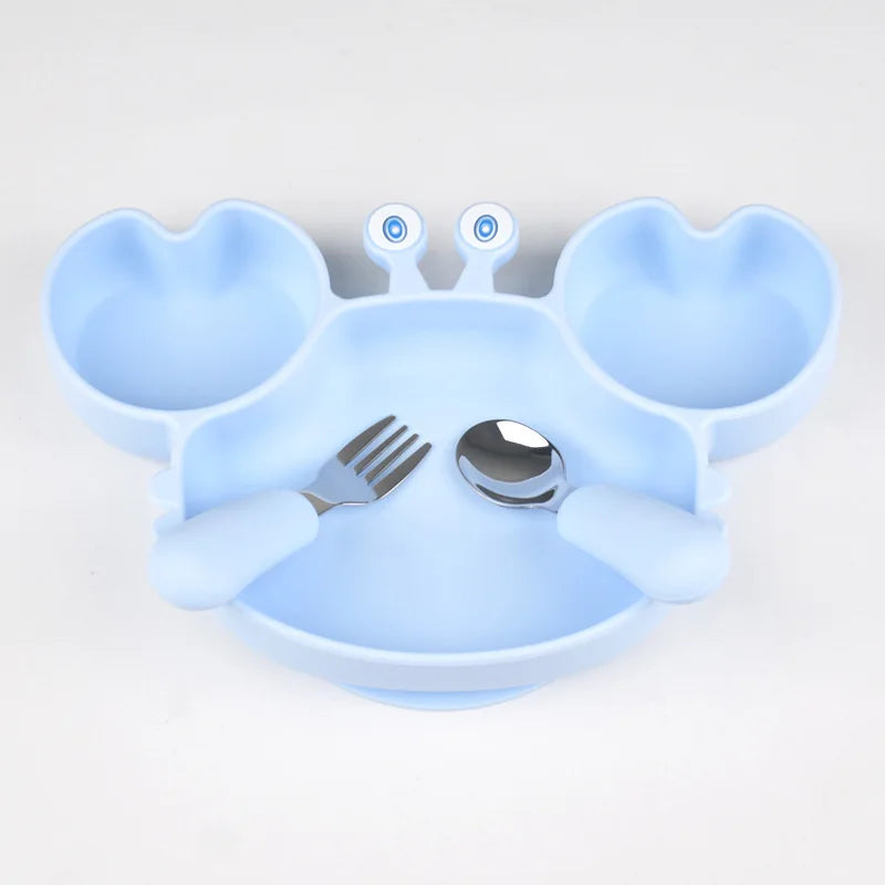 Baby Bowls Plates Fork spoon Set Silicone Suction Feeding Food Tableware BPA Free Non-Slip Baby Dishes Crab Food Feeding Bowl
