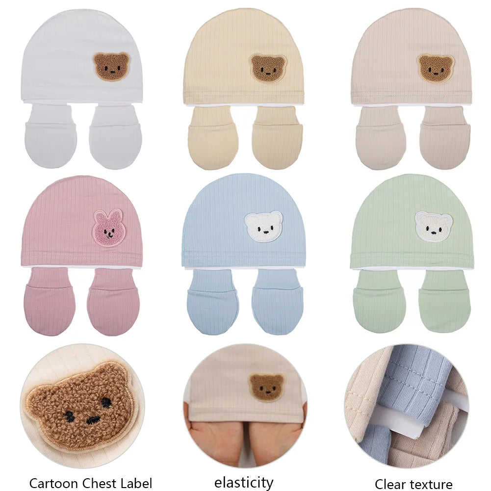 3Pcs/set Cotton Newborn Hats Caps Mittens Foot Cover Infant Felt Cute Bear Headwraps Baby Gloves Socks 0-3M Beanies