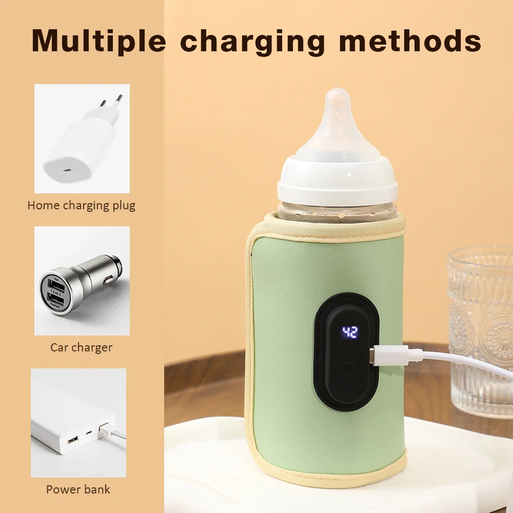 Baby Milk Warmer Baby Nursing Bottle Heater LCD Display, Portable USB Charging Bottle Warmer for Car, Outdoor Travel Accessories