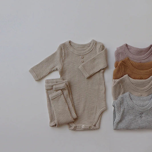 Autumn Baby Clothing Sets Romper+Pants Newborn Baby Boy Girls Solid Outfits Spring Infant Boy Girls Outfits Bebe
